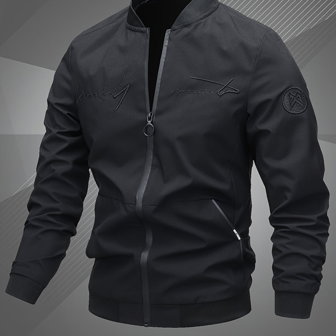 Men'S Letter Embroidered Jacket, Casual Outerwear, Spring, Autumn, Winter Fashion Coat, Suitable for Daily, Home, Outdoor, And Work Occasions