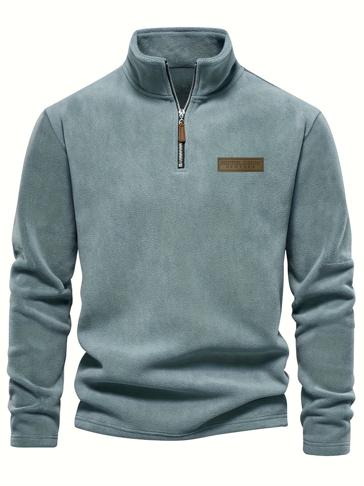Autumn/Winter New Men's Sweatshirt with Stand-Up Collar, Half-Zip, Long Sleeves, Versatile Top, Streetwear Brand, Plush Double-Sided, Smart Casual