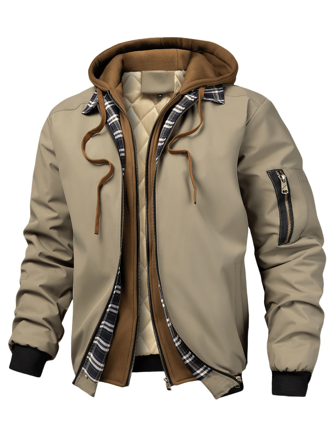Men's Jacket, Spring Autumn Outerwear, Plaid Hooded Cardigan, Sports Casual Preppy Fashion