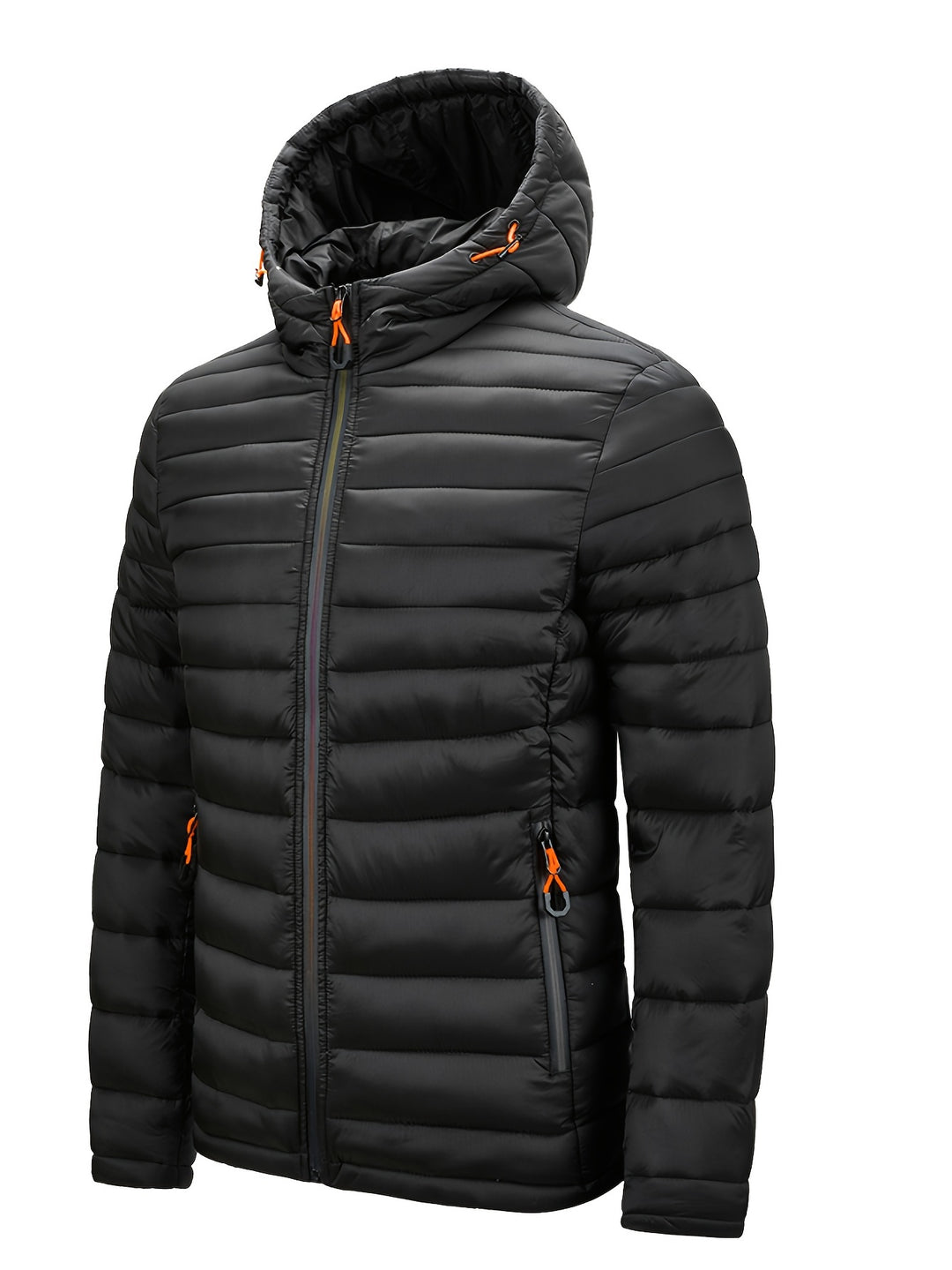 Men's Winter Padded, Hooded Padded Top, Warm Quilted Jacket with Colorful Zipper Pockets