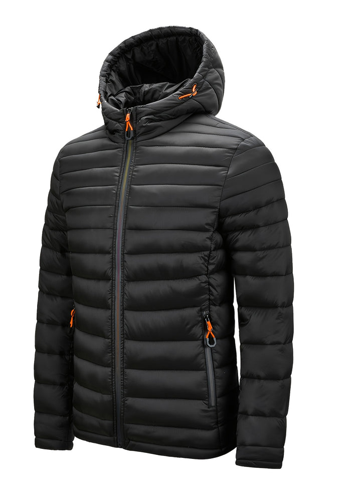 Men's Winter Padded, Hooded Padded Top, Warm Quilted Jacket with Colorful Zipper Pockets