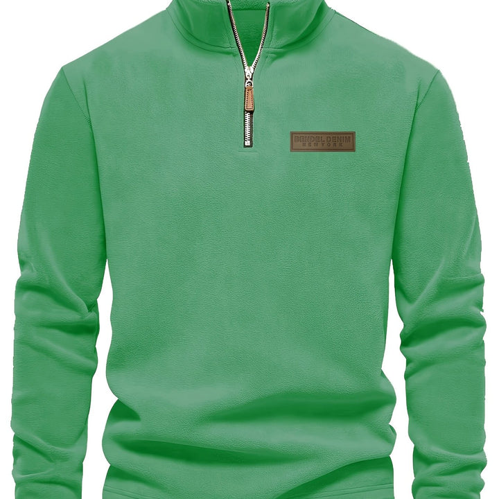 Autumn/Winter New Men's Sweatshirt with Stand-Up Collar, Half-Zip, Long Sleeves, Versatile Top, Streetwear Brand, Plush Double-Sided, Smart Casual