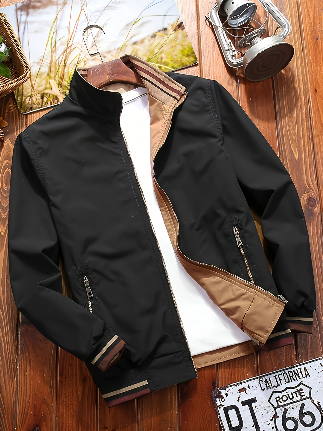Autumn Winter Men'S Reversible Long Sleeve Lapel Jacket Utility Trendy Loose Casual Zipper Easy Coat Stand-Up Collar Clothing, Hunting