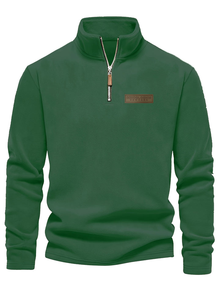 Autumn/Winter New Men's Sweatshirt with Stand-Up Collar, Half-Zip, Long Sleeves, Versatile Top, Streetwear Brand, Plush Double-Sided, Smart Casual
