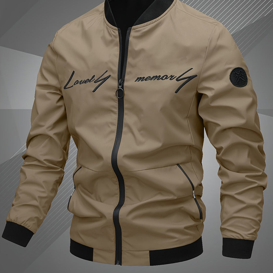 Men'S Letter Embroidered Jacket, Casual Outerwear, Spring, Autumn, Winter Fashion Coat, Suitable for Daily, Home, Outdoor, And Work Occasions