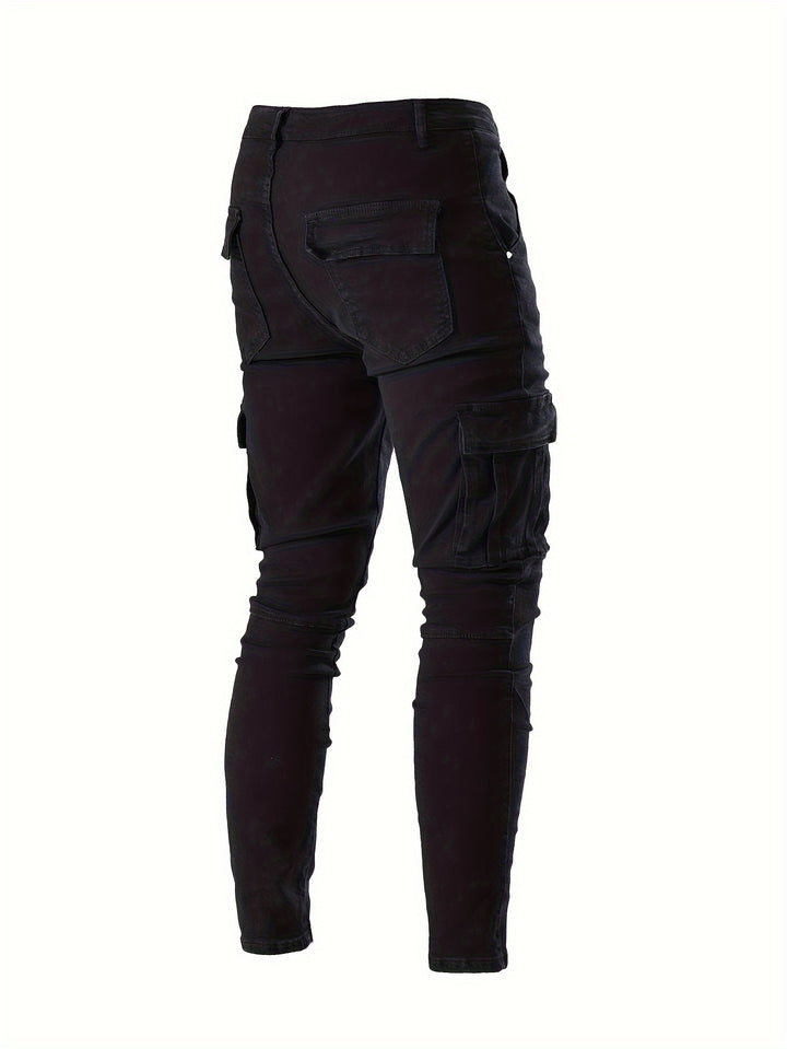 Men's Jeans, Solid Color Multi-Denim Washable, Mid-Rise Cargo Jeans, Fashion Casual Trousers