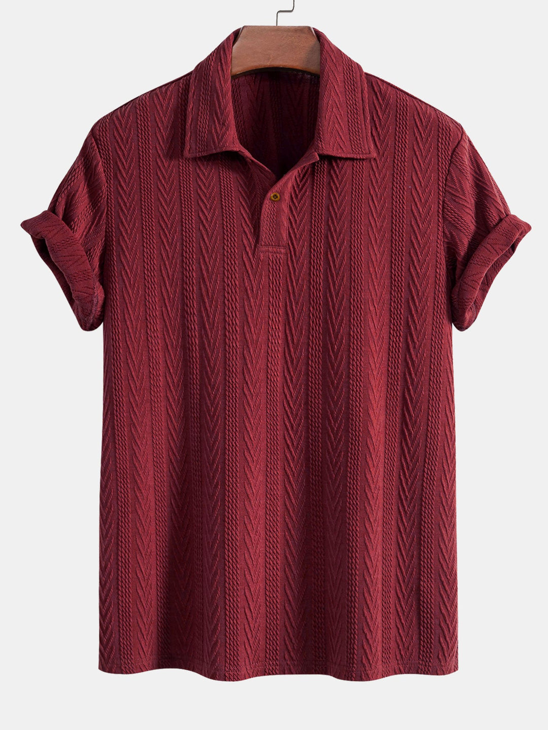 Men’s Jacquard Polo Shirt – Textured Smart Casual Short Sleeve Top