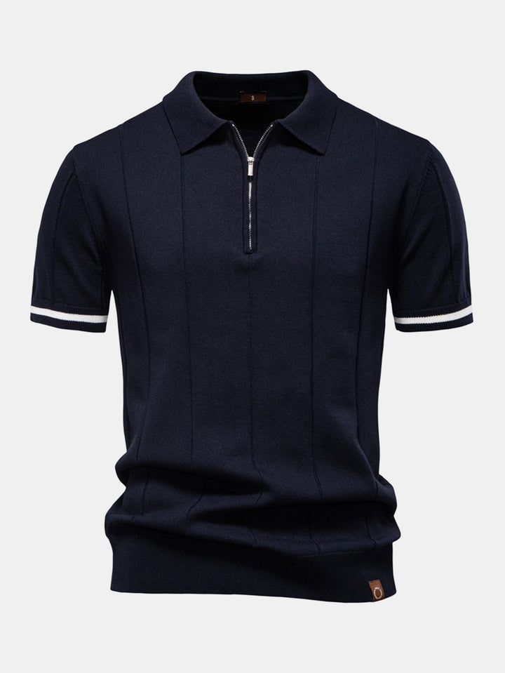 Men’s Zip Knit Polo – Contrast Trim Smart Casual Shirt
