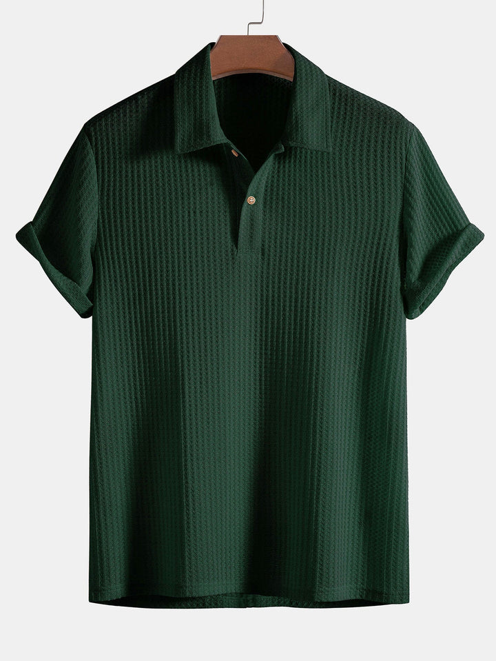 Men’s Waffle Knit Polo Shirt – Smart Casual Short Sleeve Top