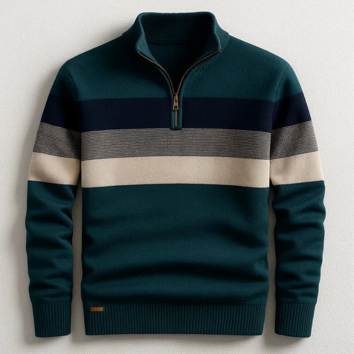 Men’s Half Zip Jumper with Stand Collar and Ribbed Hem
