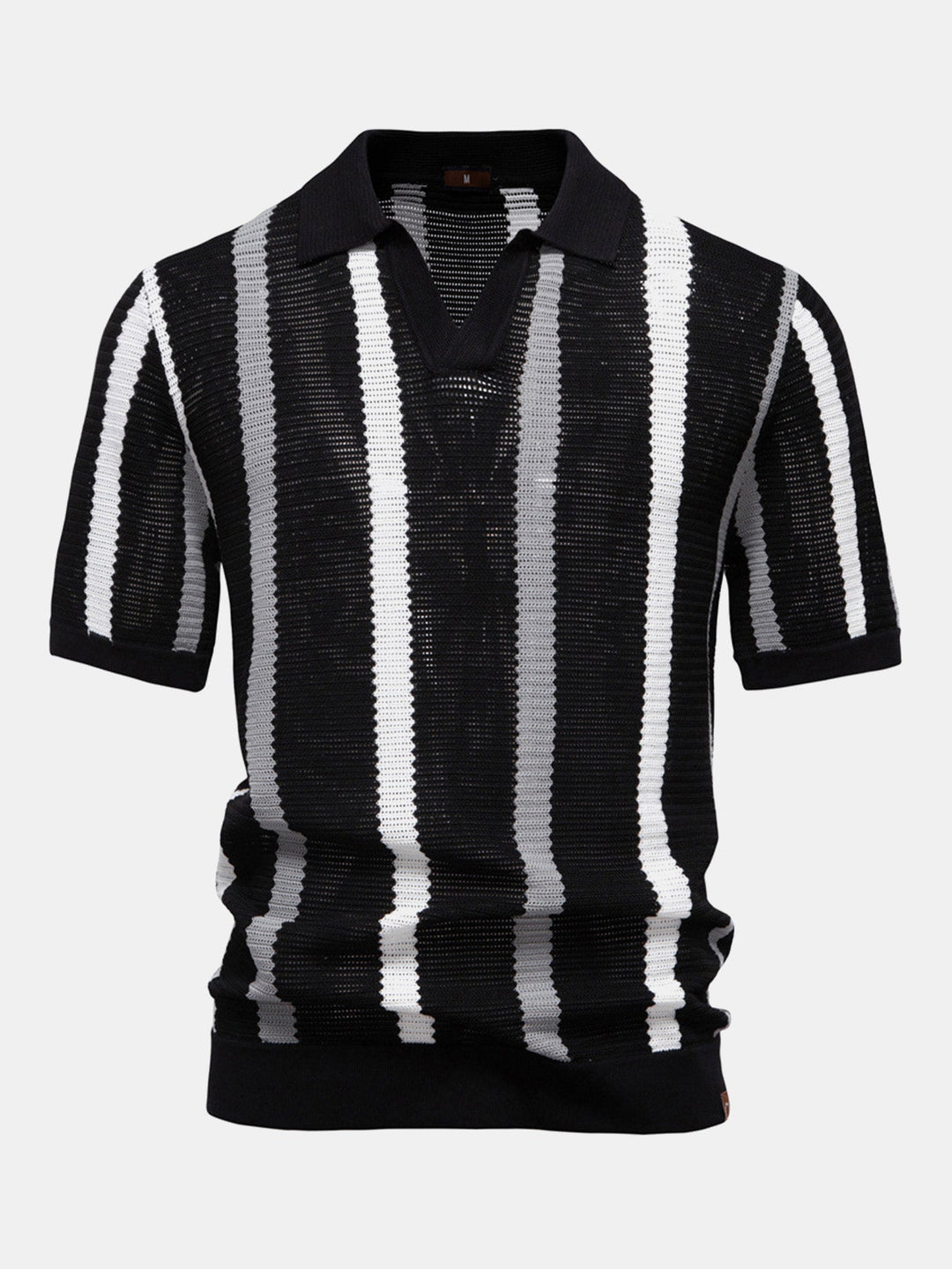 Men’s Textured Stripe Polo Shirt – Smart Casual Short Sleeve Top