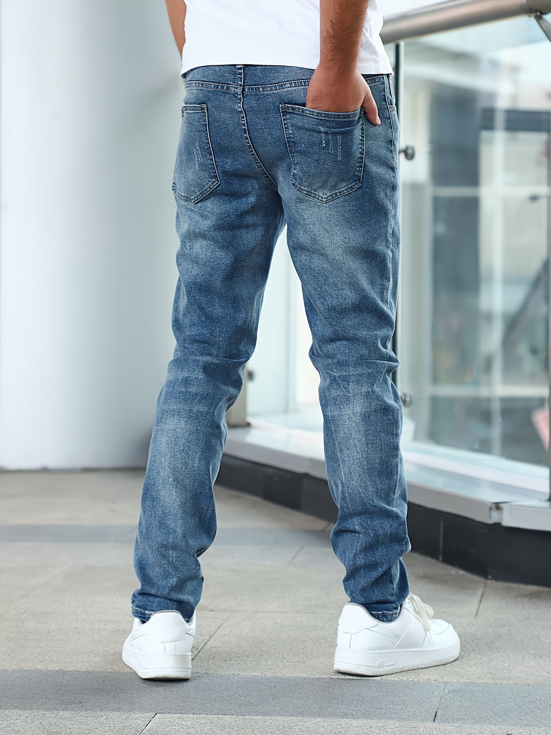 Men'S Jeans, Stretch Denim, Slim Fit, Multi-Process, Slimming Blue Men'S Trousers, Suitable for All Seasons, Autumn Essentials
