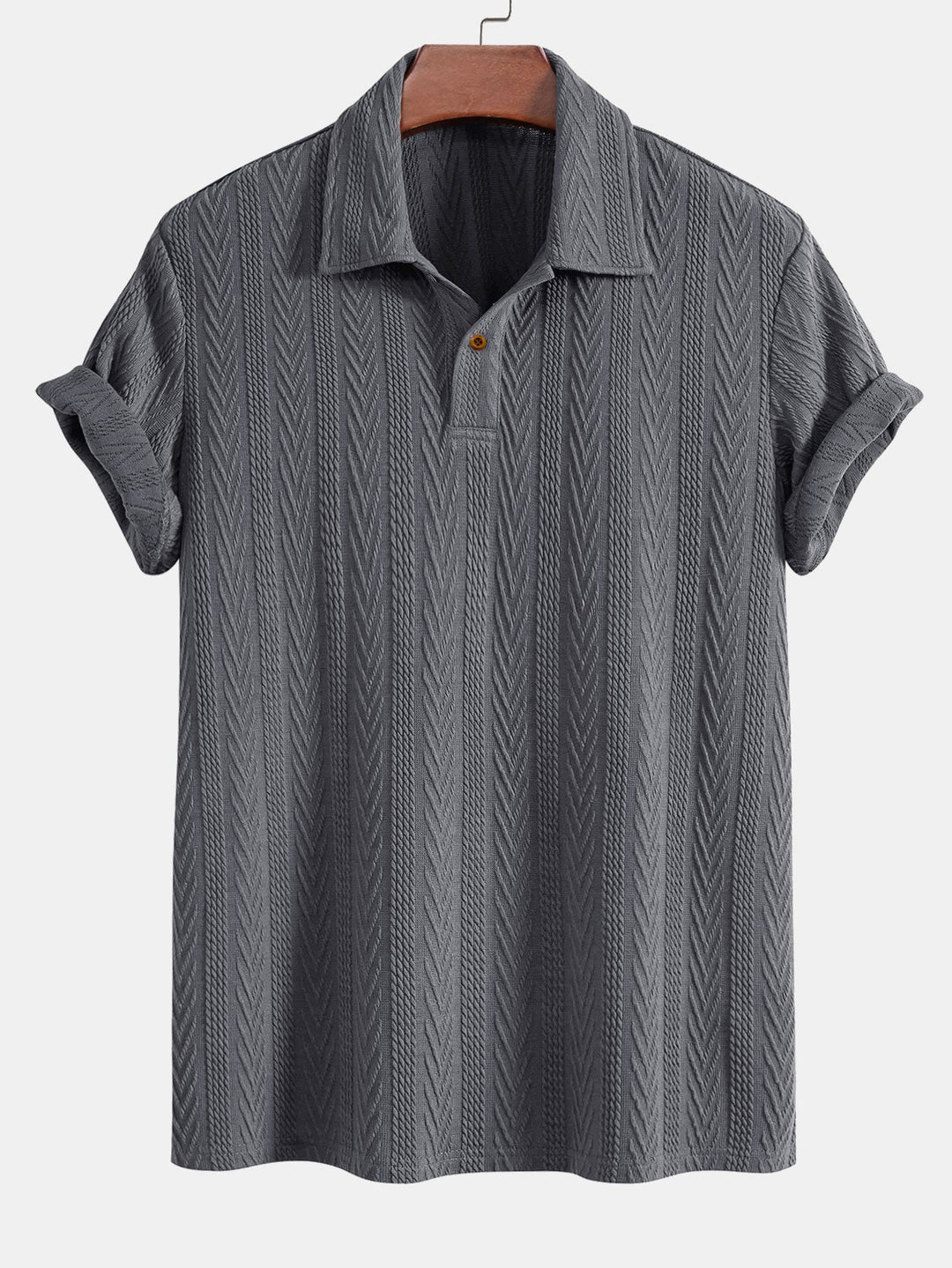 Men’s Jacquard Polo Shirt – Textured Smart Casual Short Sleeve Top
