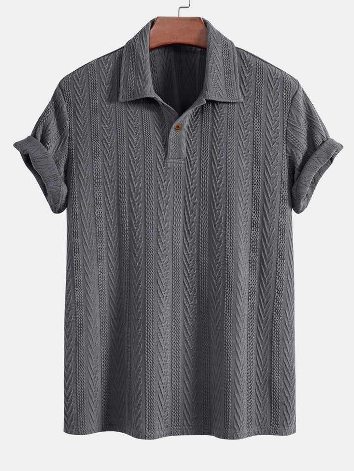 Men’s Jacquard Polo Shirt – Textured Smart Casual Short Sleeve Top