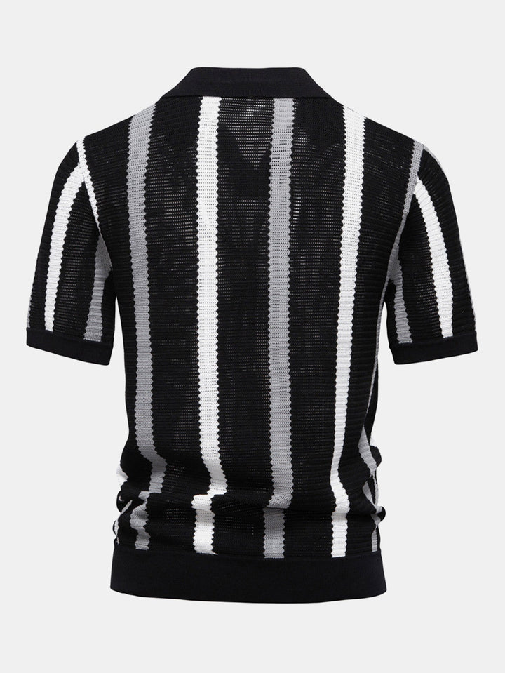 Men’s Textured Stripe Polo Shirt – Smart Casual Short Sleeve Top