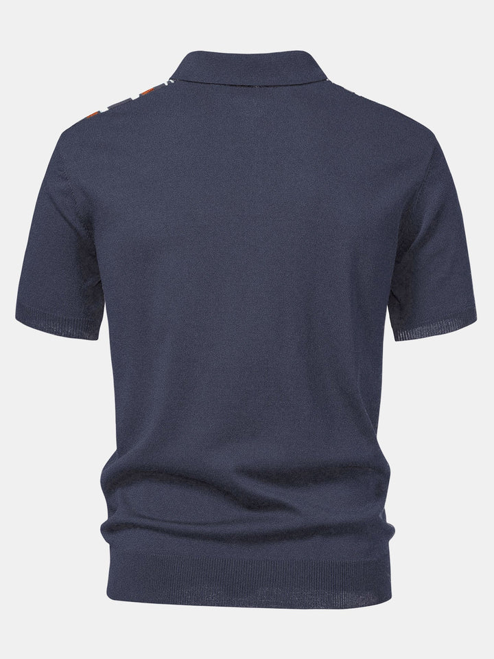 Men’s Stripe Knit Zip Polo – Smart Casual Short Sleeve Shirt