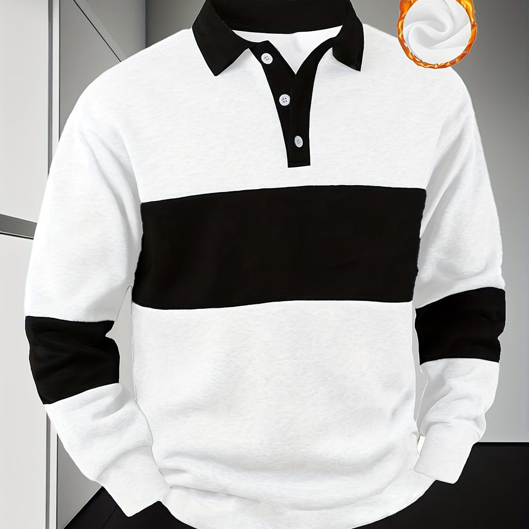 Men'S Casual POLO Shirt with Color Block Design | Button Collar, Loose Fit, Machine Washable, Ideal for Leisure And Gifts