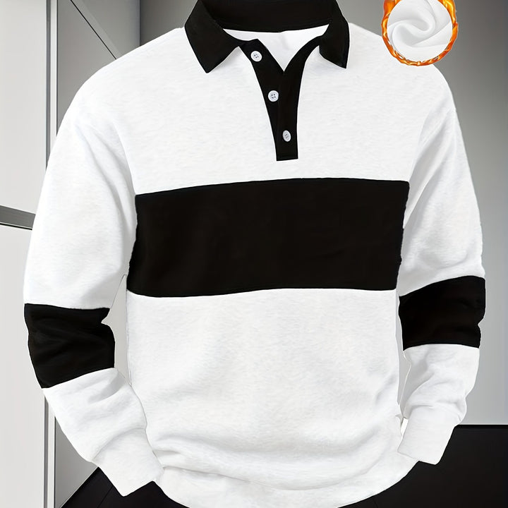 Men'S Casual POLO Shirt with Color Block Design | Button Collar, Loose Fit, Machine Washable, Ideal for Leisure And Gifts