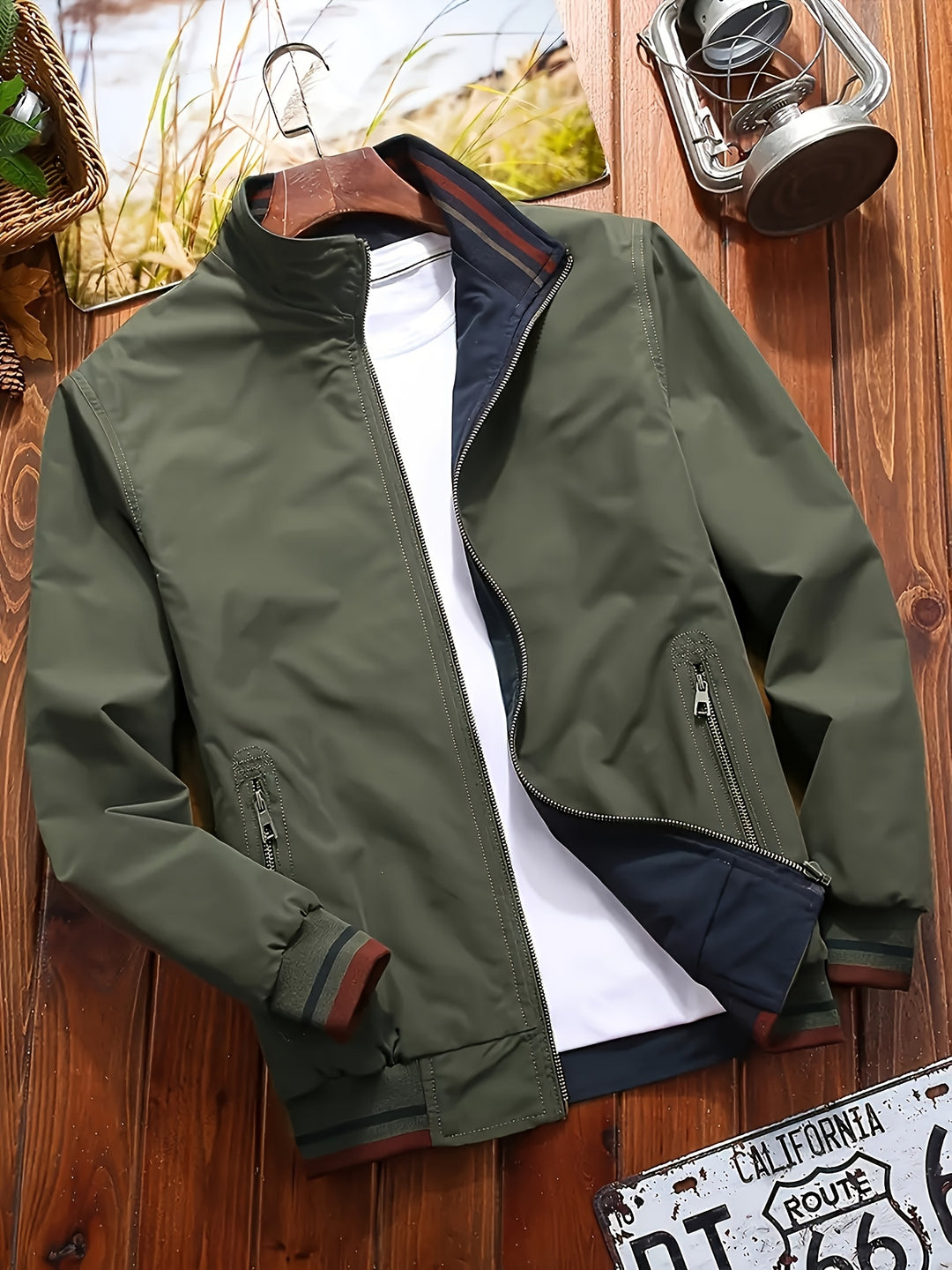 Autumn Winter Men'S Reversible Long Sleeve Lapel Jacket Utility Trendy Loose Casual Zipper Easy Coat Stand-Up Collar Clothing, Hunting
