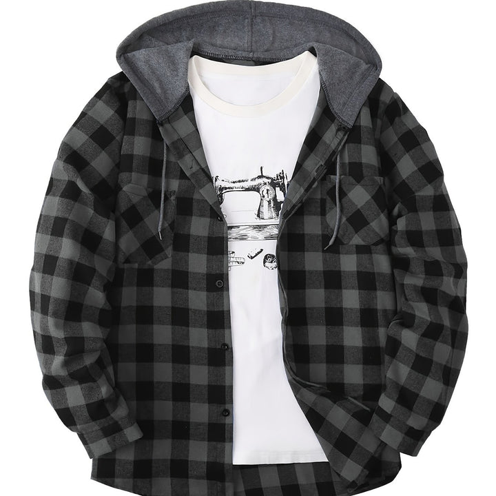 [Men's Plaid Hooded Shirt] Men's Fashion Hooded Plaid Trendy Shirt Hooded Plaid Sweatshirt - Autumn/Winter Essentials - New Season