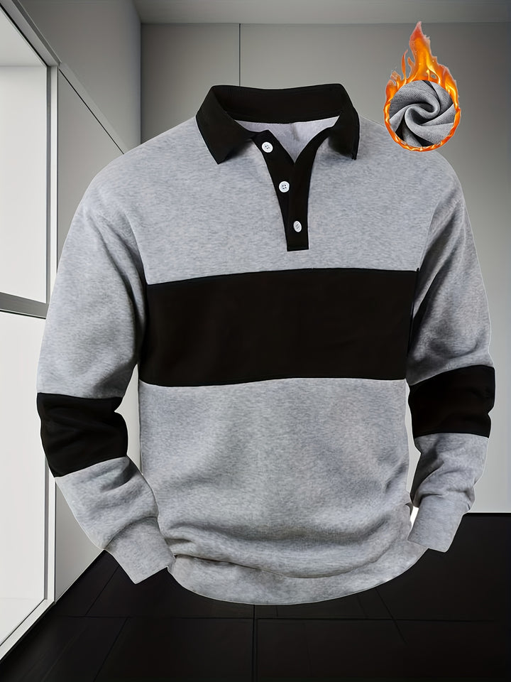 Men'S Casual POLO Shirt with Color Block Design | Button Collar, Loose Fit, Machine Washable, Ideal for Leisure And Gifts