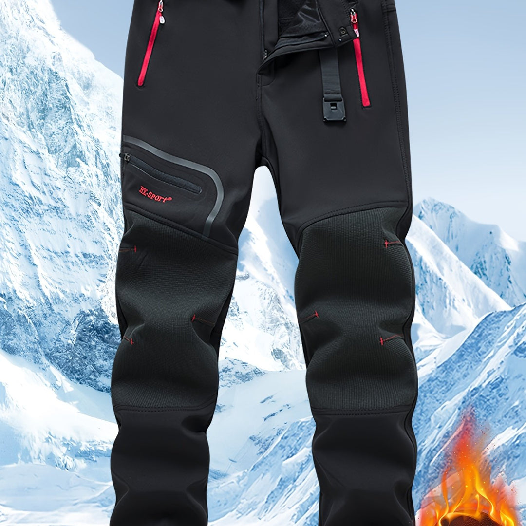 Men's Warm Windproof Cargo Pants with Belt & Zippered Pockets - Olive Green, Black & Yellow Accents, Perfect for Winter Outdoor Activities & Casual Wear, Winter Clothes, New Season