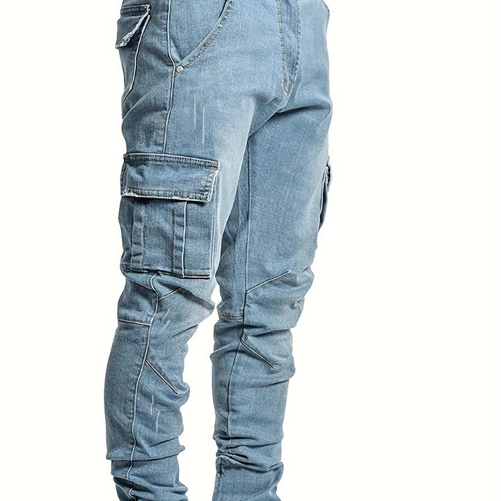 Men's Jeans, Solid Color Multi-Denim Washable, Mid-Rise Cargo Jeans, Fashion Casual Trousers