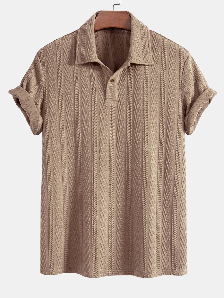 Men’s Jacquard Polo Shirt – Textured Smart Casual Short Sleeve Top
