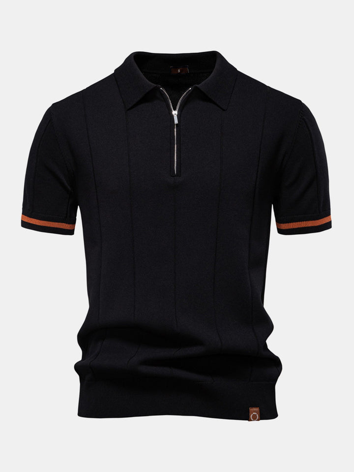 Men’s Zip Knit Polo – Contrast Trim Smart Casual Shirt