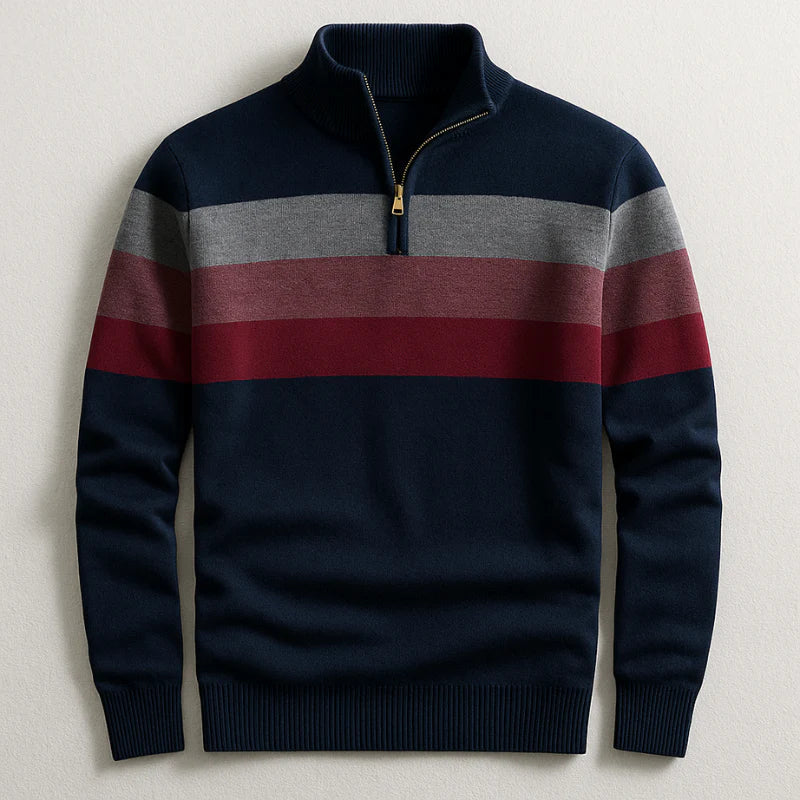 Men’s Half Zip Jumper with Stand Collar and Ribbed Hem