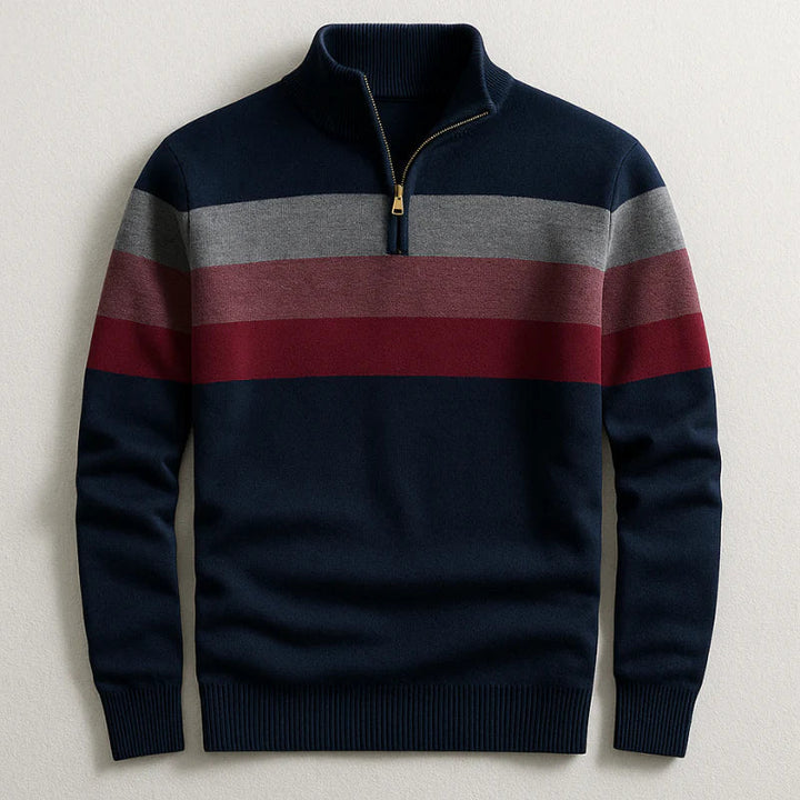 Men’s Half Zip Jumper with Stand Collar and Ribbed Hem