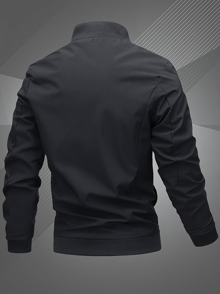 Men'S Letter Embroidered Jacket, Casual Outerwear, Spring, Autumn, Winter Fashion Coat, Suitable for Daily, Home, Outdoor, And Work Occasions