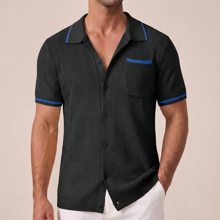 Men’s Openwork Knit Shirt – Camp Collar Short Sleeve Summer Shirt