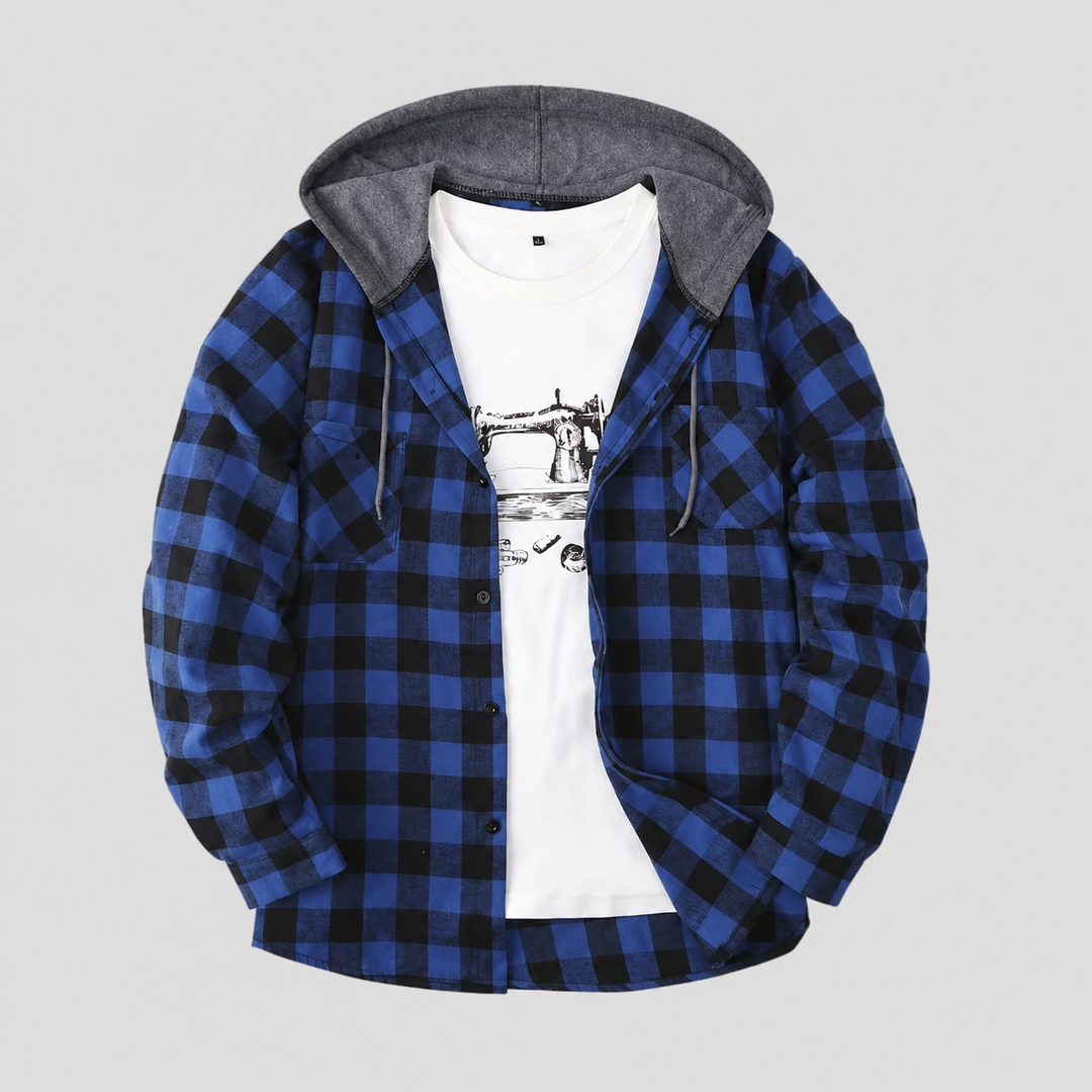 Men’s Hooded Plaid Shirt – Casual Long Sleeve Checked Shirt
