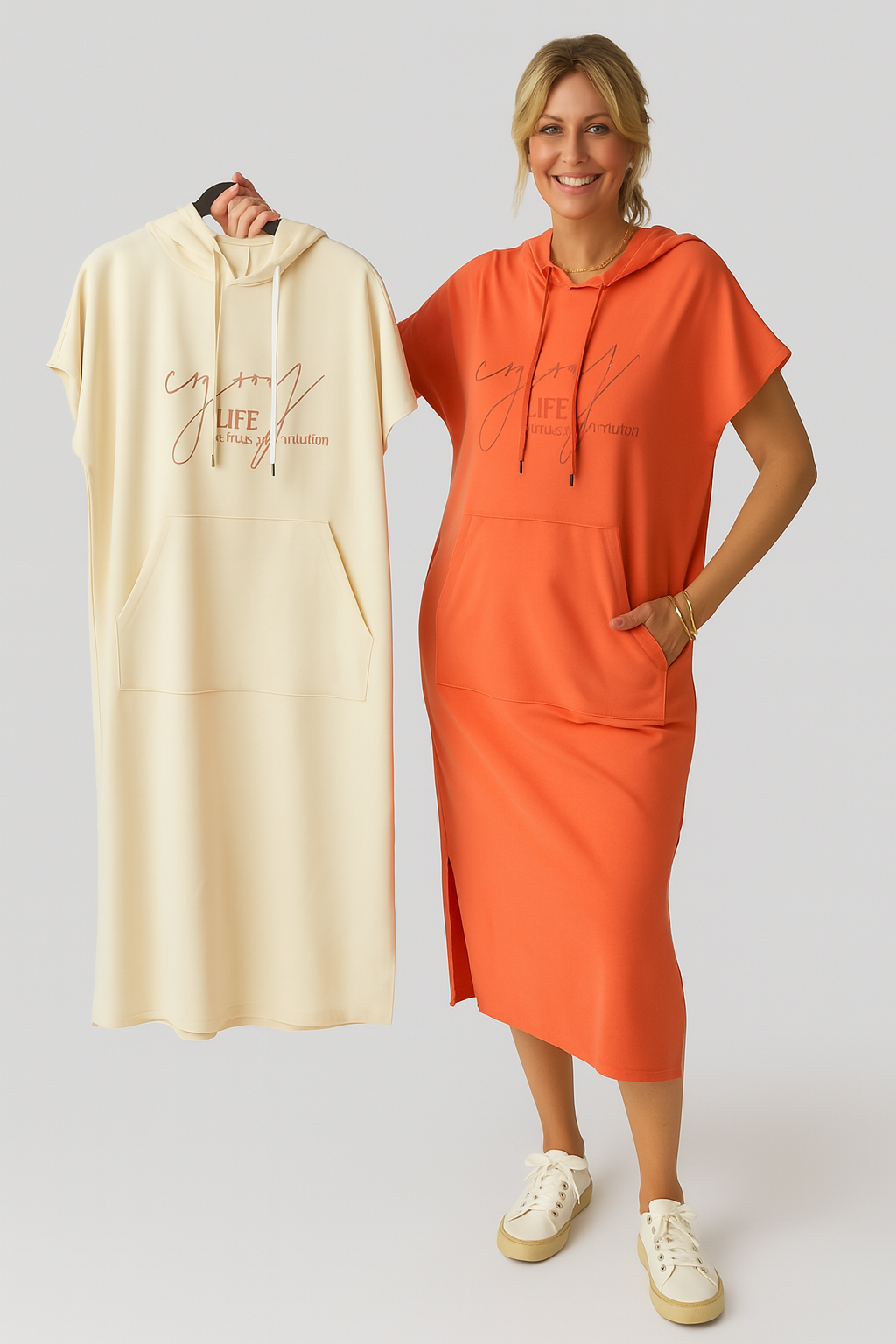 Larkshire™ - Loose dress with hood and feminine fit