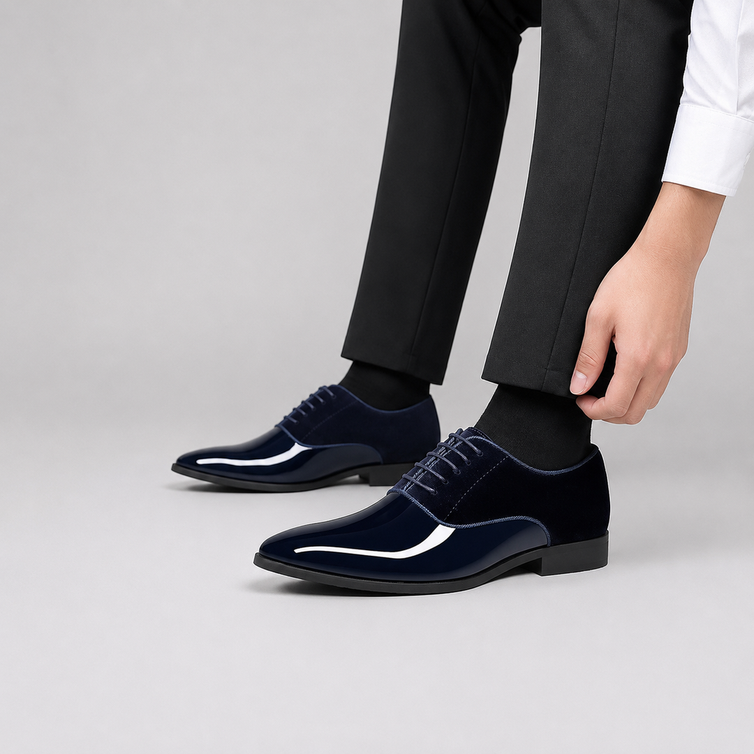 Men’s Patent Oxford Shoes – Velvet And Shiny Contrast Design