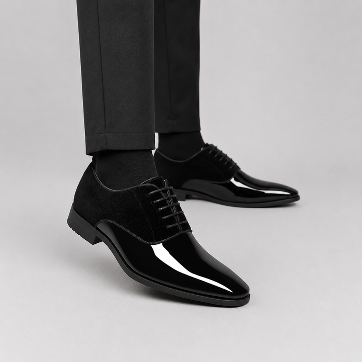 Men’s Patent Oxford Shoes – Velvet And Shiny Contrast Design