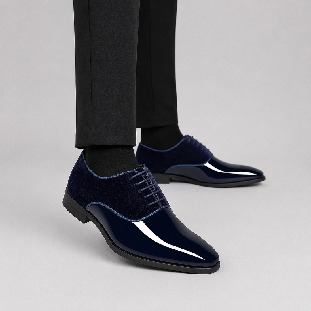 Men’s Patent Oxford Shoes – Velvet And Shiny Contrast Design
