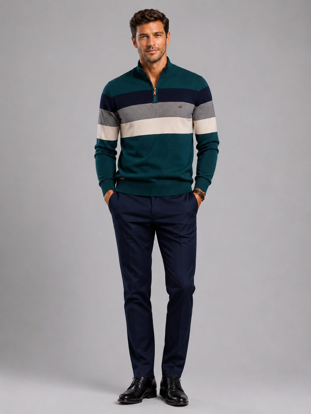 Men’s Cotton Zip Neck Jumper – Smart Casual Half-Zip Knit Sweater for Everyday Wear