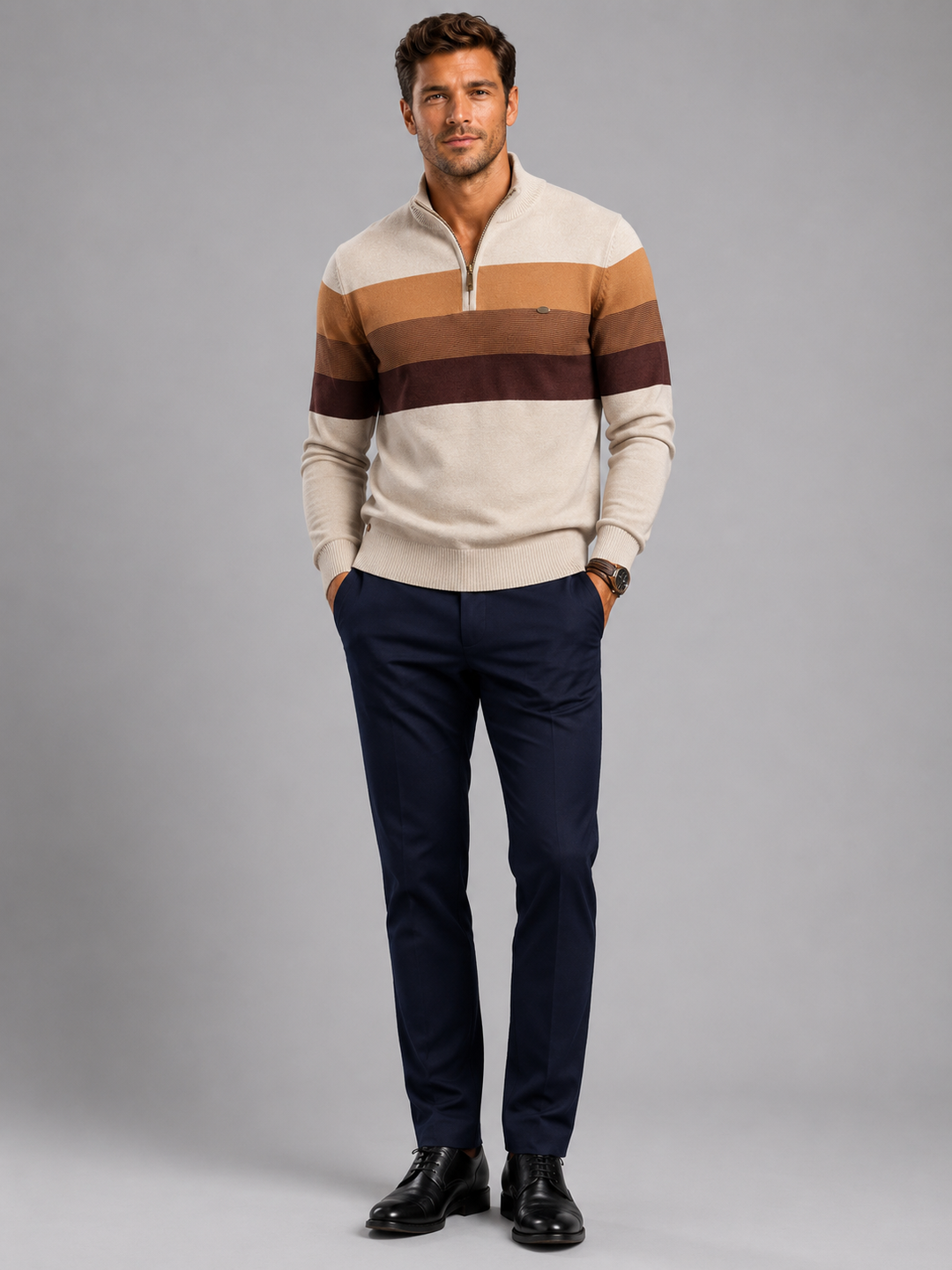 Men’s Cotton Zip Neck Jumper – Smart Casual Half-Zip Knit Sweater for Everyday Wear