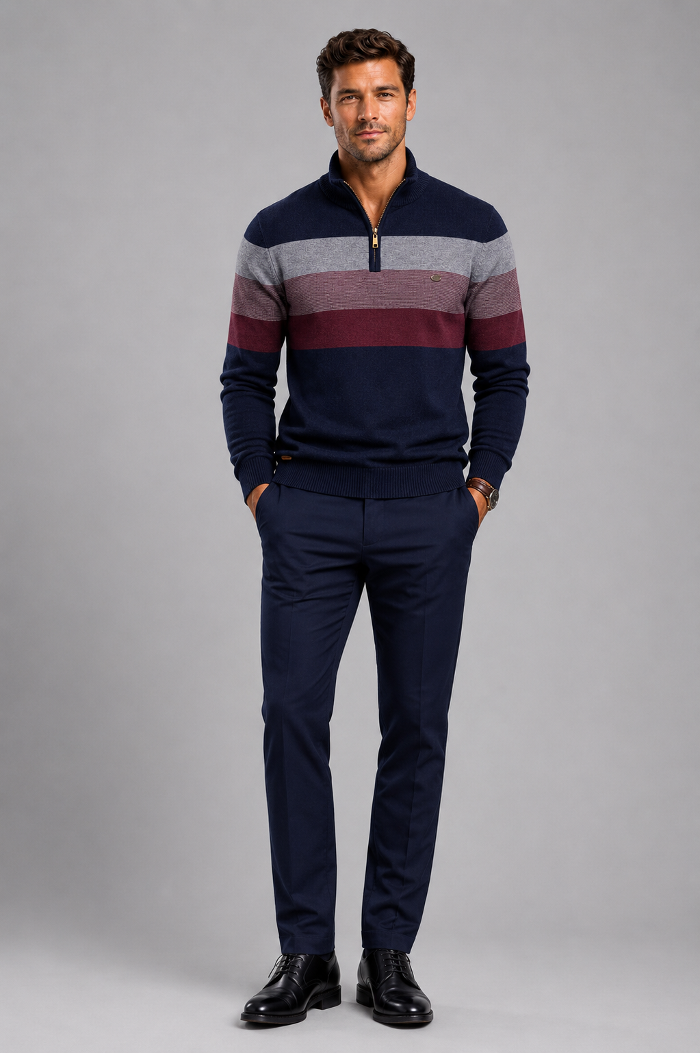 Men’s Cotton Zip Neck Jumper – Smart Casual Half-Zip Knit Sweater for Everyday Wear