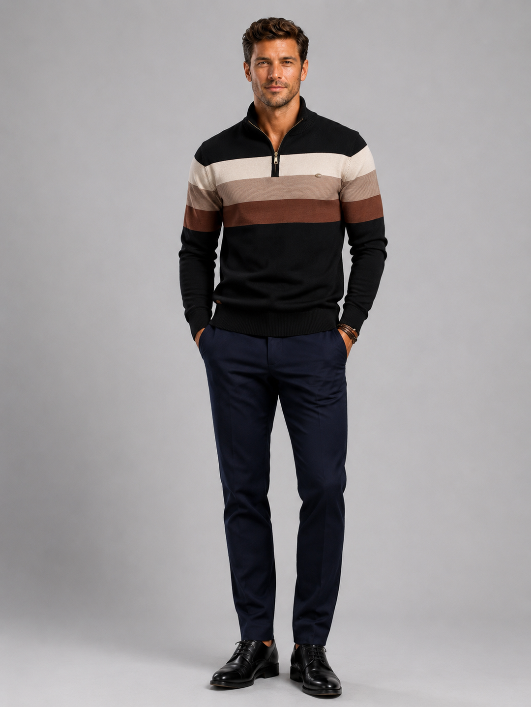 Men’s Cotton Zip Neck Jumper – Smart Casual Half-Zip Knit Sweater for Everyday Wear