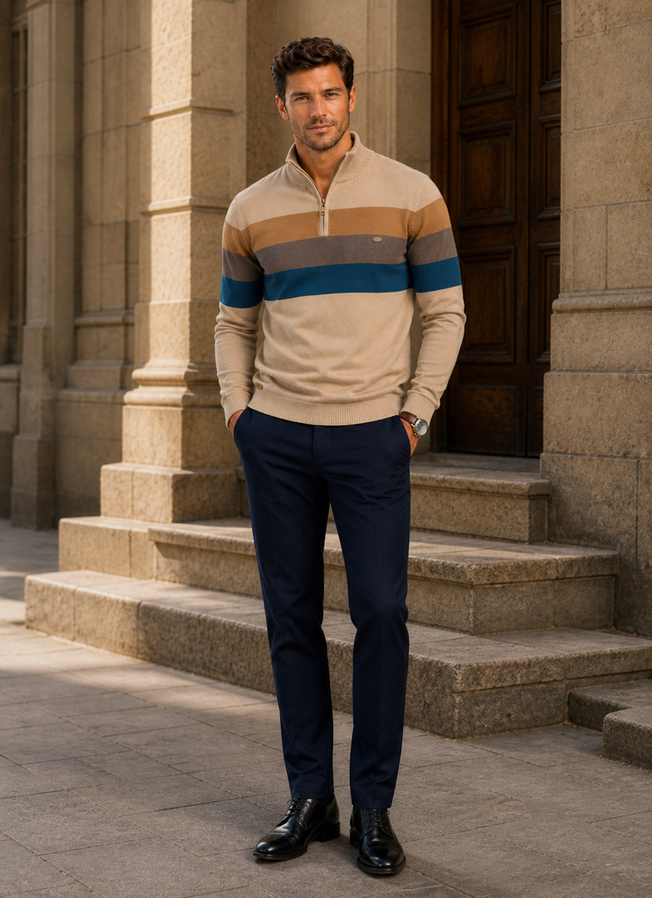Men’s Cotton Zip Neck Jumper – Smart Casual Half-Zip Knit Sweater for Everyday Wear