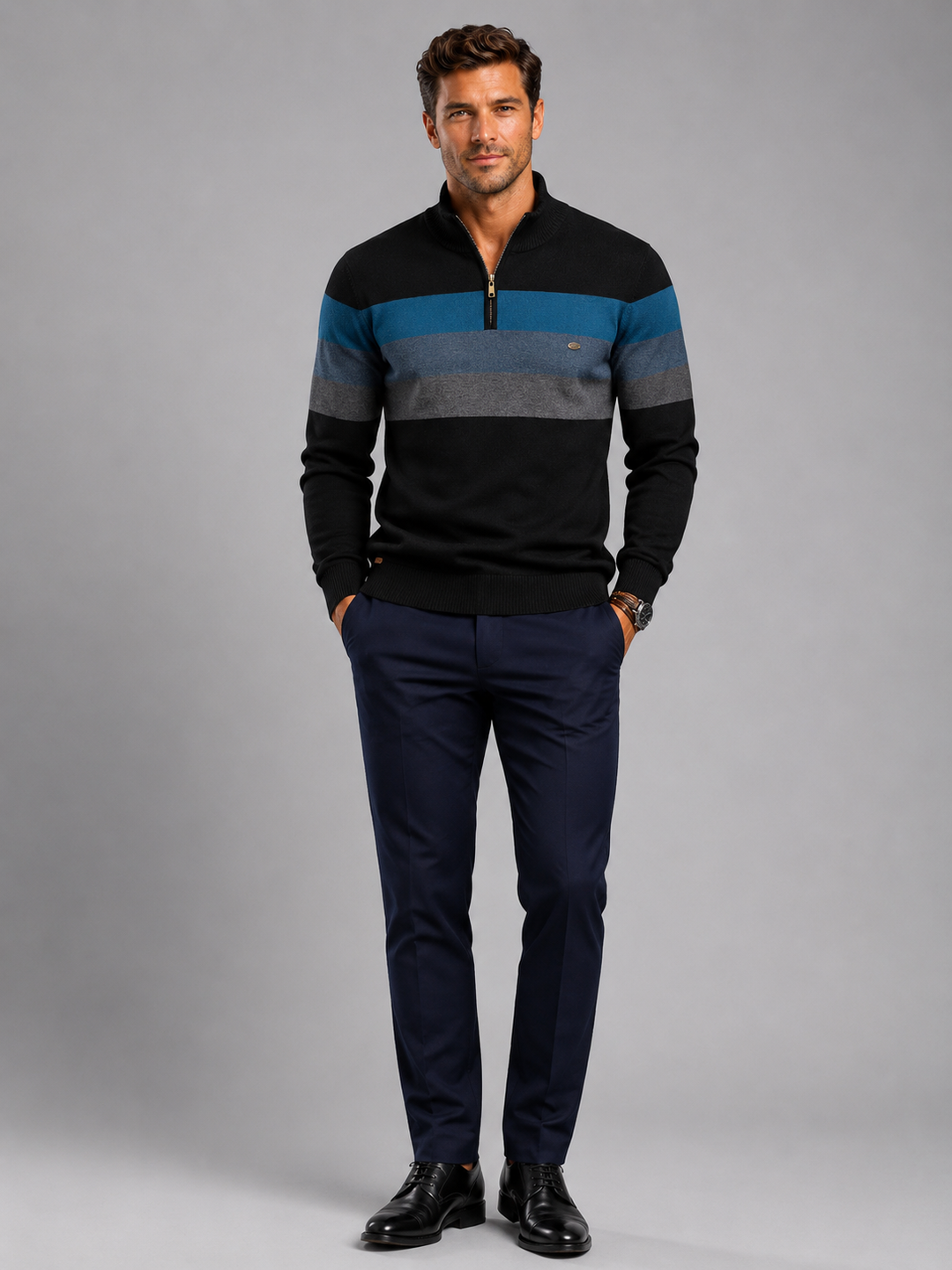 Men’s Cotton Zip Neck Jumper – Smart Casual Half-Zip Knit Sweater for Everyday Wear