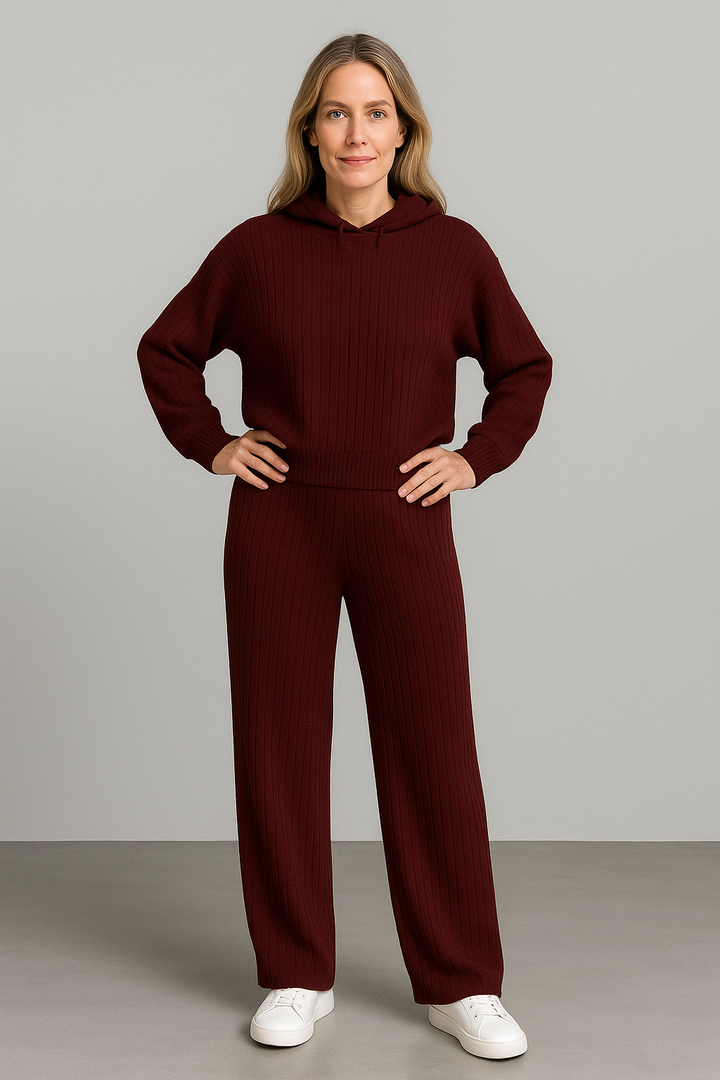 Anna™ | Solid Knitted Striped Sweatshirt Pants Suit