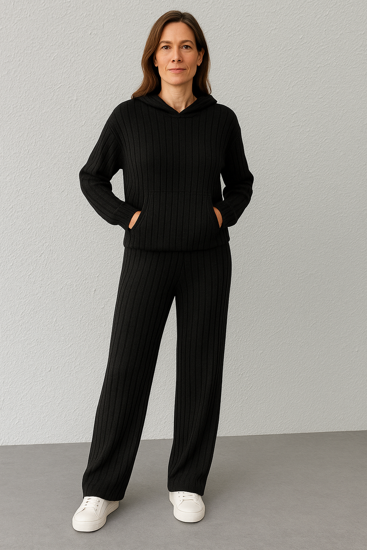 Anna™ | Solid Knitted Striped Sweatshirt Pants Suit