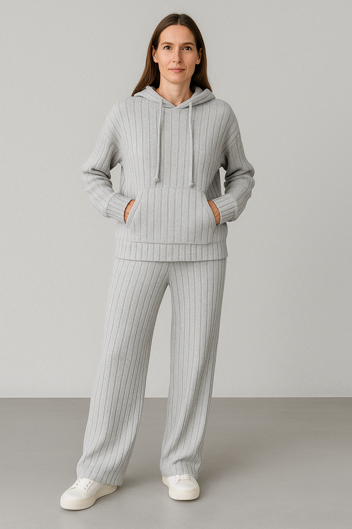 Anna™ | Solid Knitted Striped Sweatshirt Pants Suit