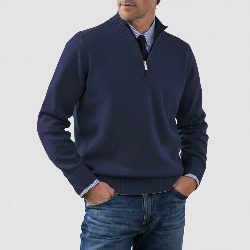 Men’s Half-Zip Knit Jumper – Smart Casual Quarter Zip Sweater for Everyday Wear