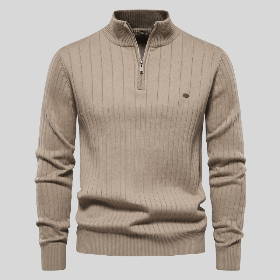 Men’s Ribbed Knit Half-Zip Jumper – Smart Casual Quarter Zip Sweater for Everyday Wear