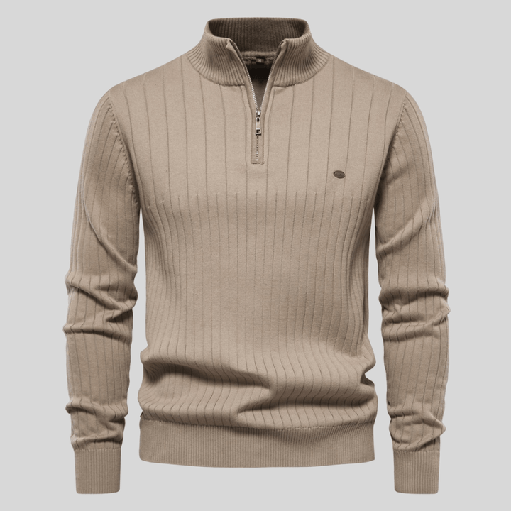 Men’s Ribbed Knit Half-Zip Jumper – Smart Casual Quarter Zip Sweater for Everyday Wear